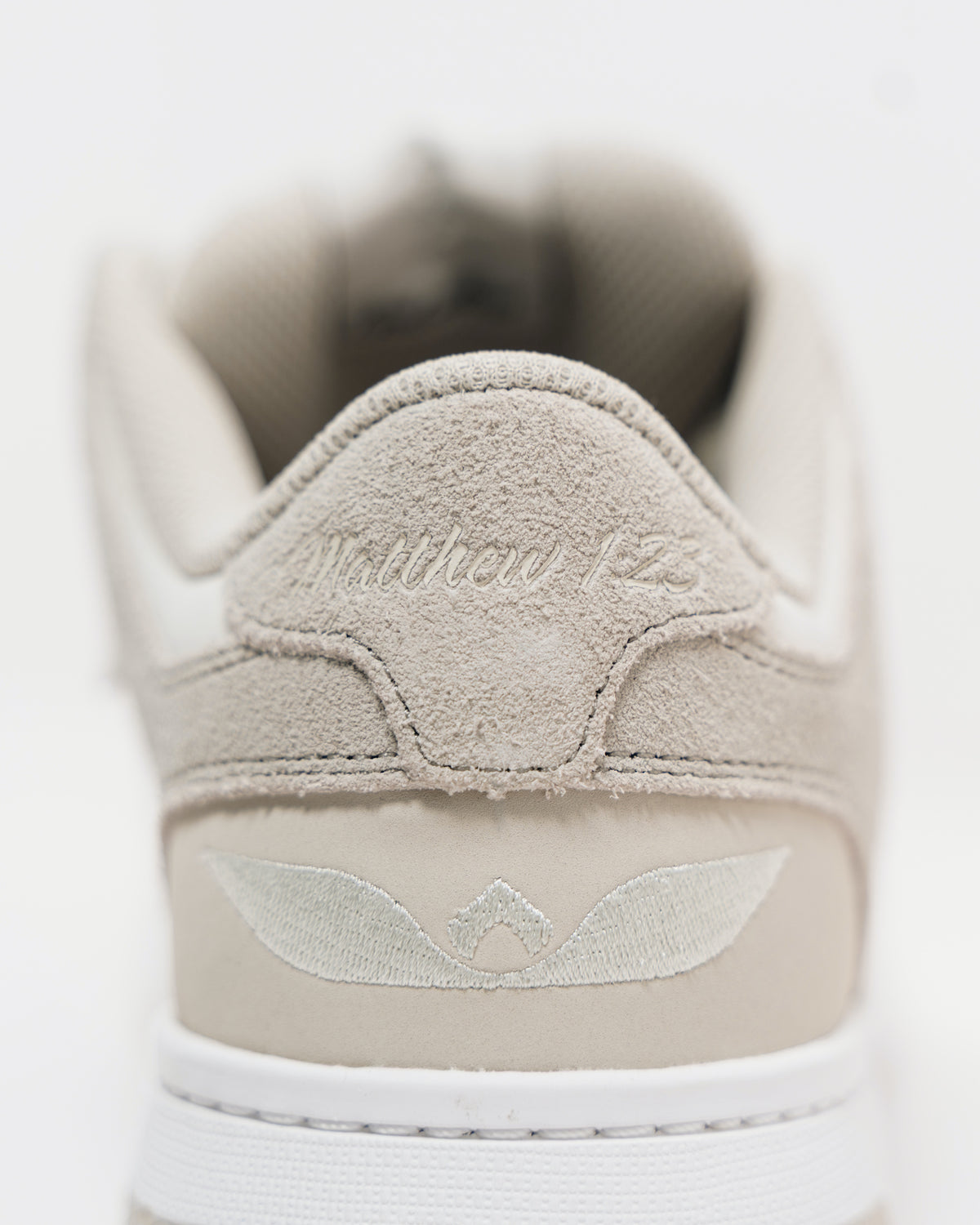 Matthew 1:23 embroidery and wing logo on the Immanuel 1 Tan heel
